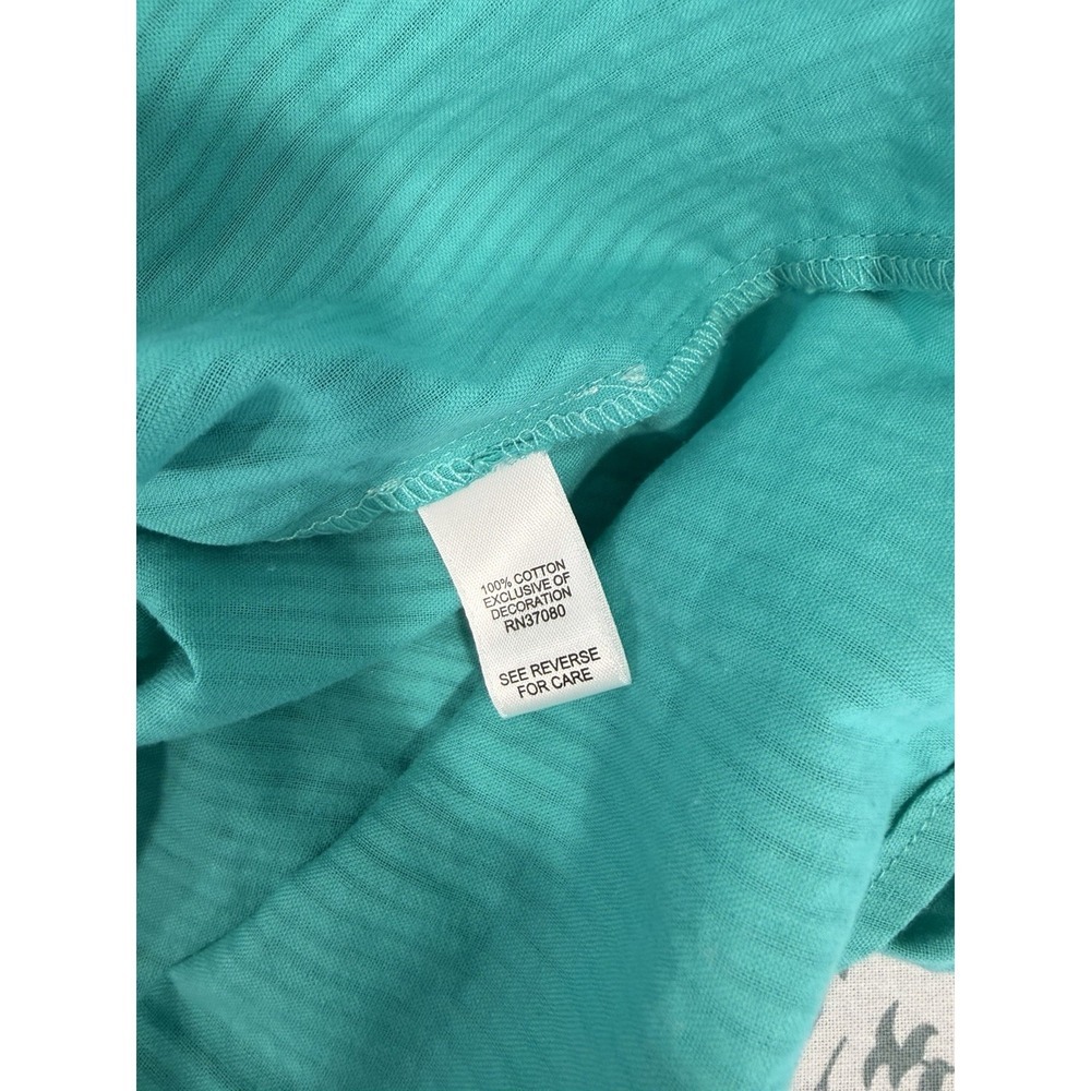 Cato Floral Embroidered Blouse 18/20W Aqua Cotton Split Neck Boho NWT Plus - Picture 7 of 9